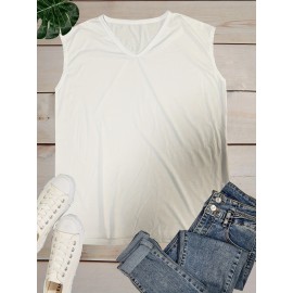 Solid V Neck Tank Top, Casual Cap Sleeve Tank Top For Summer, Women's Clothing