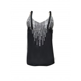 Graphic Print Chain Detail Cami Top, Casual V Neck Summer Sleeveless Top, Women's Clothing