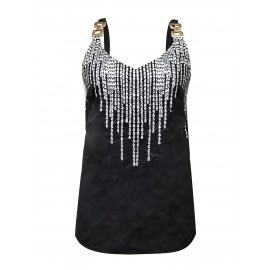 Graphic Print Chain Detail Cami Top, Casual V Neck Summer Sleeveless Top, Women's Clothing