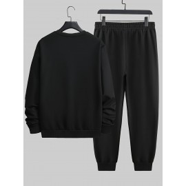 Sweatshirt And Pants Two-piece Set, Pattern Print Men's Long Sleeve Round Neck Street Casual Sports And Fashionable Sweatshirt, Elastic Drawstring Trousers, For Outdoor Sportsï¼ŒFor Autumn And Winter