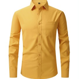 Men's Dress Shirt, Long Sleeve Button Down Lapel Slim Fit Classic Shirt For Business Best Sellers