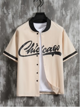 Stylish Letter Print Men's Casual Short Sleeve Shirt, Men's Baseball Jersey For Summer Vacation Resort, Tops For Men, Gift For Men